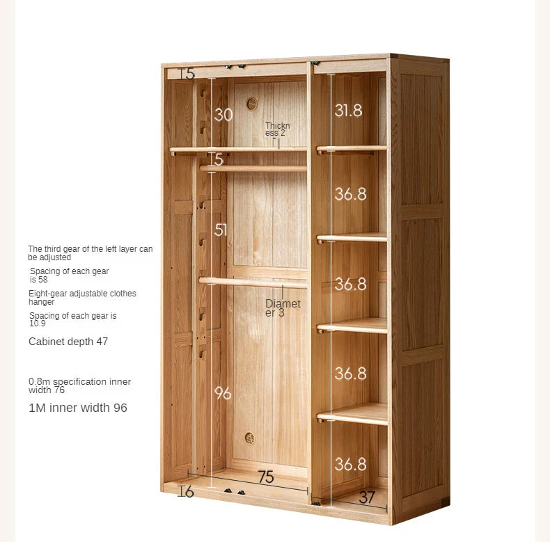 Oak Solid Wood Kids Wardrobe Combination