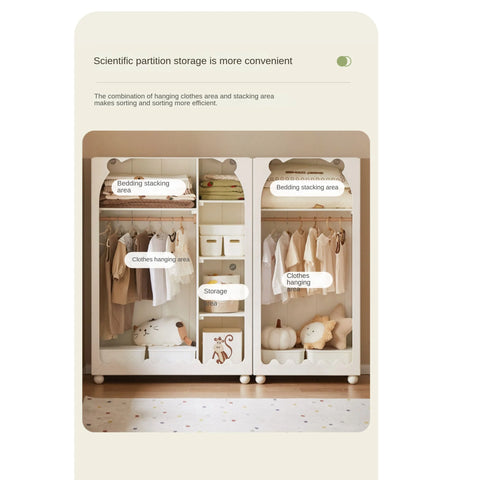 Solid Rubberwood Cream Style Kids Wardrobe