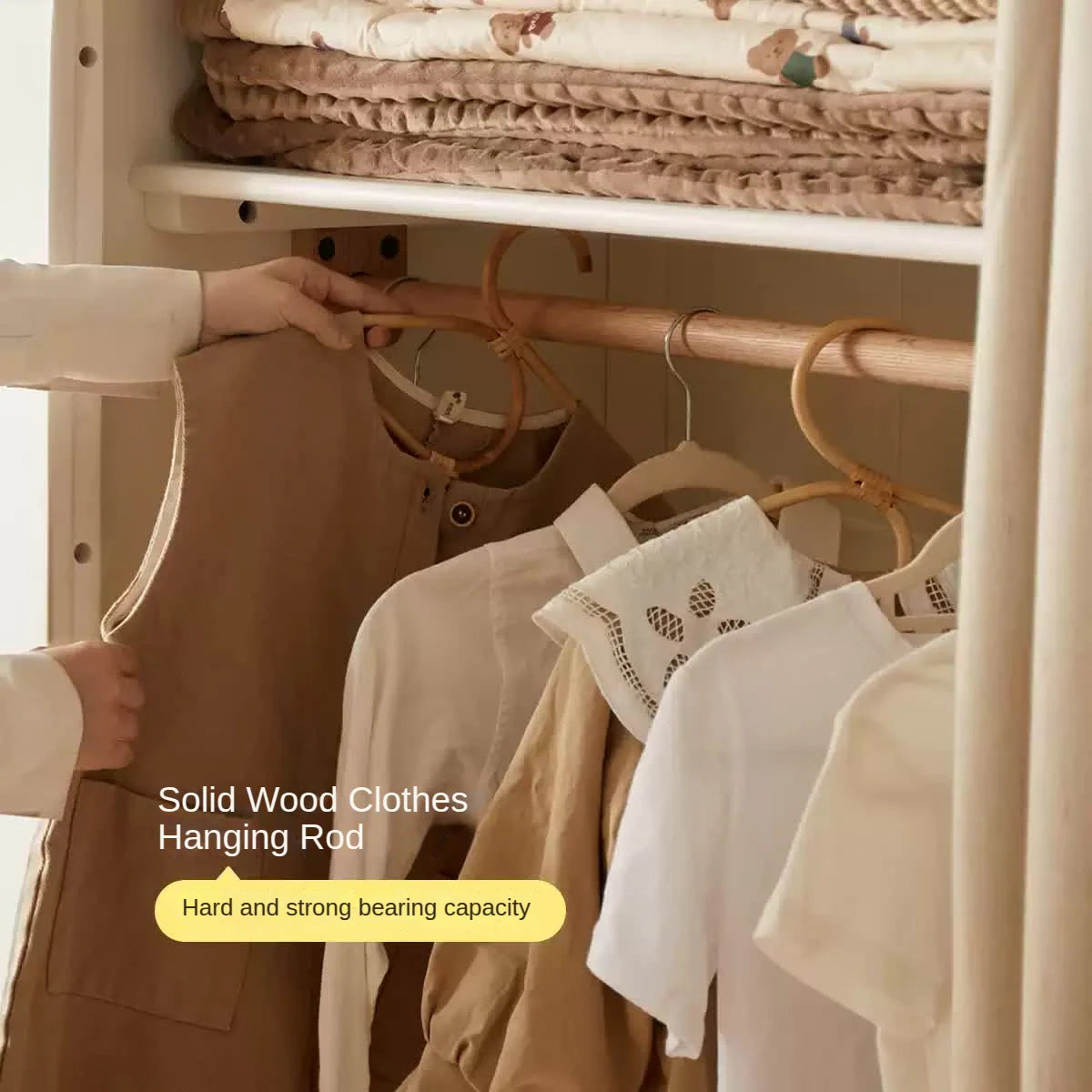 Solid Rubberwood Cream Style Kids Wardrobe