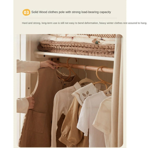 Solid Rubberwood Cream Style Kids Wardrobe