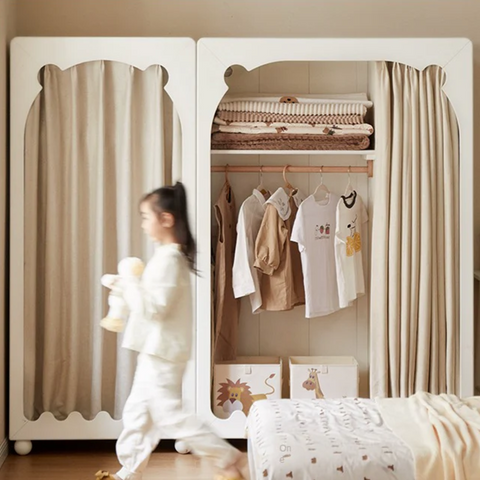 Solid Rubberwood Cream Style Kids Wardrobe