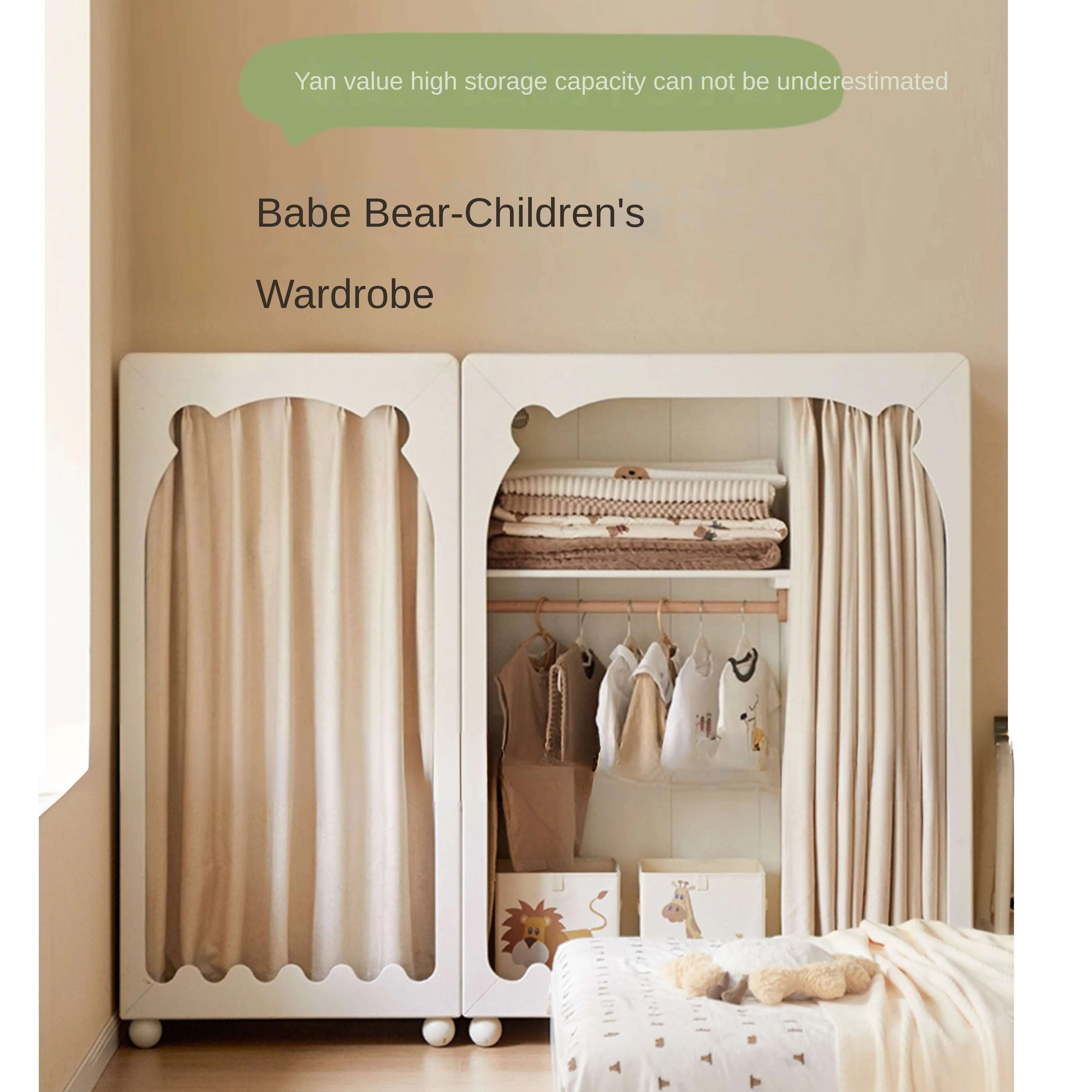 Solid Rubberwood Cream Style Kids Wardrobe