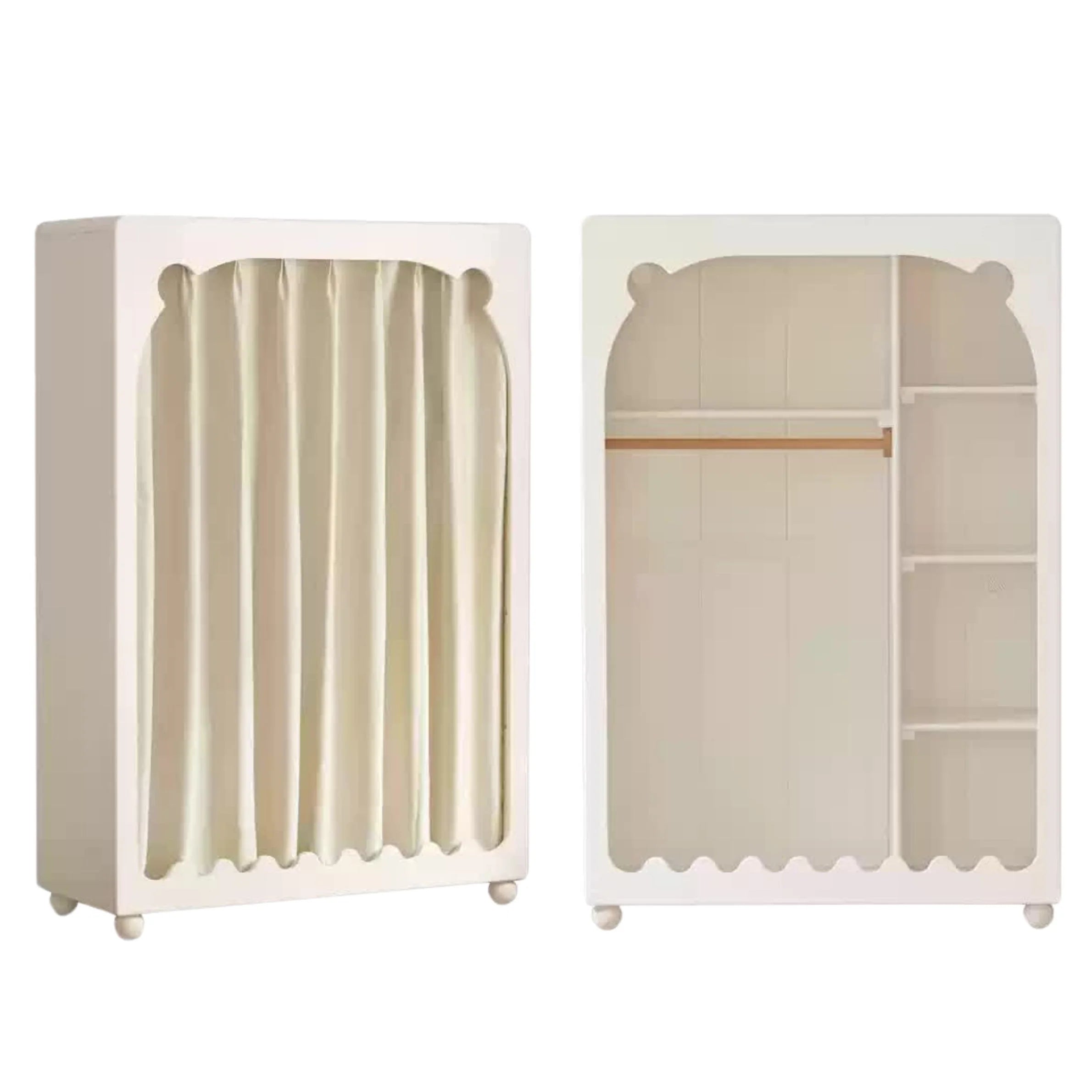 Solid Rubberwood Cream Style Kids Wardrobe