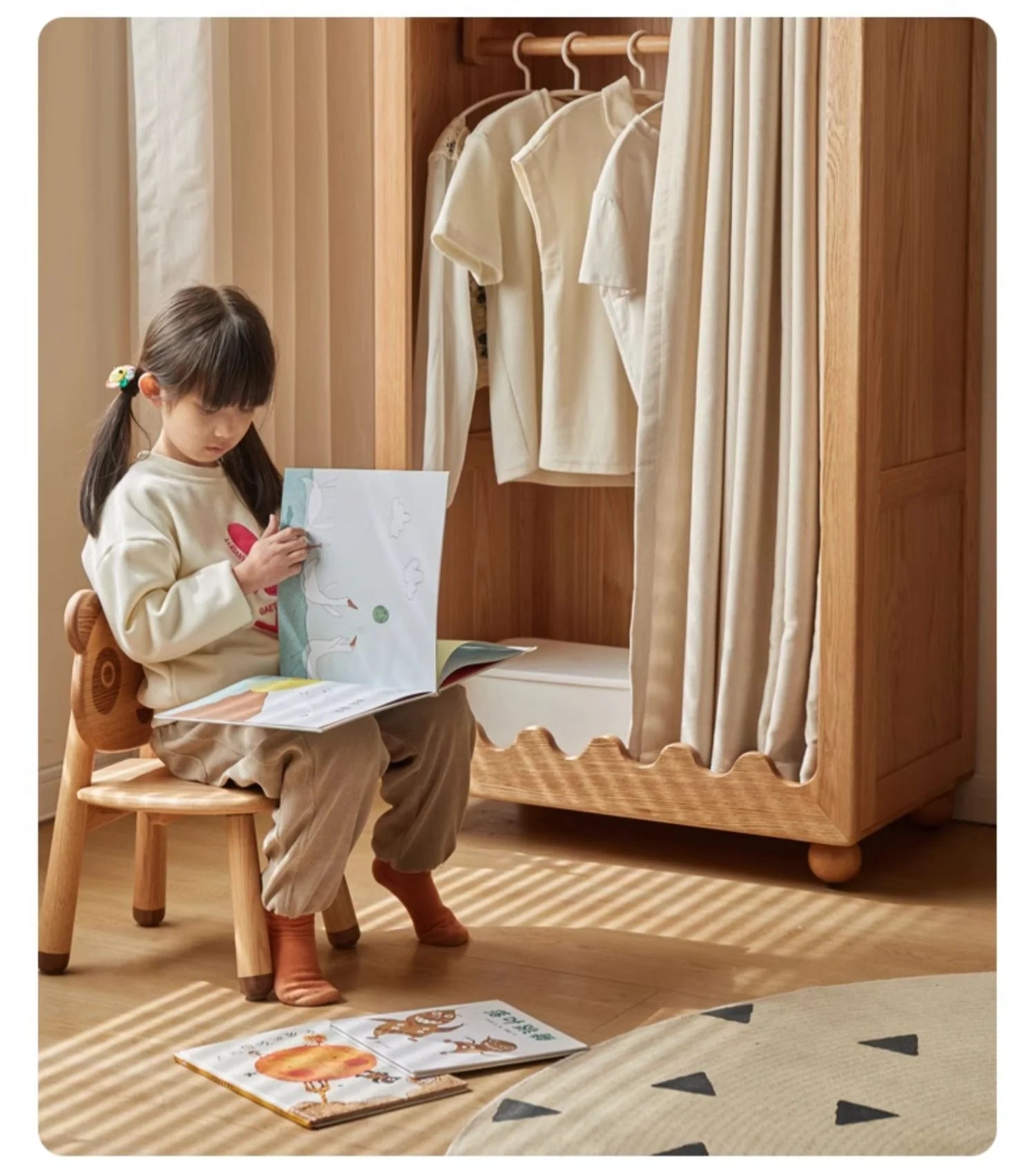 Beech Solid Wood Kids Wardrobe.
