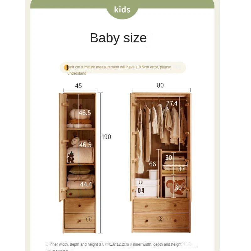 Oak Solid Wood Kids Wardrobe