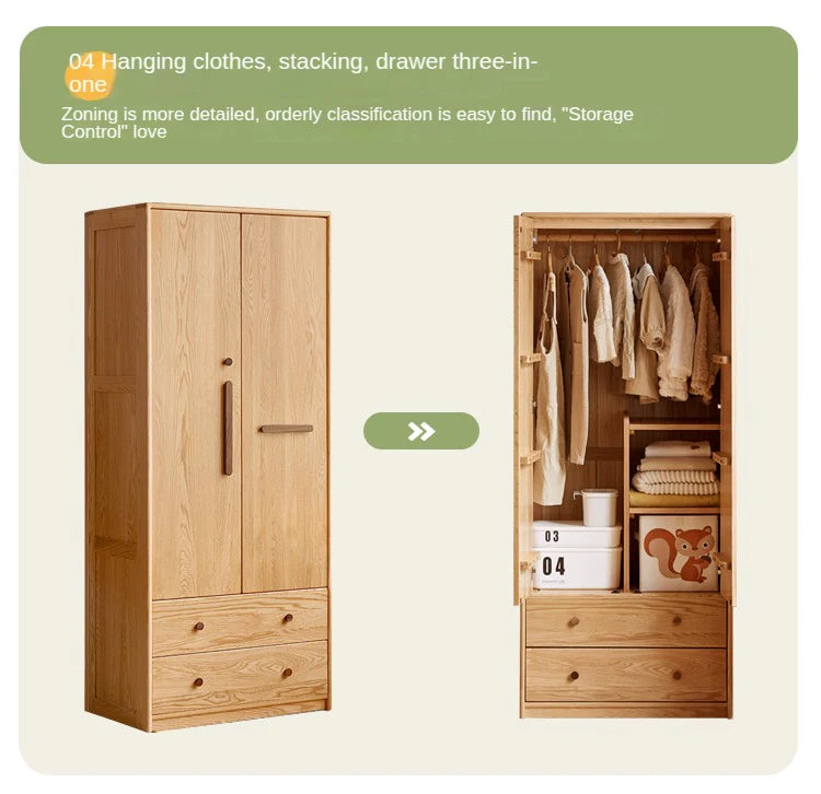 Oak Solid Wood Kids Wardrobe