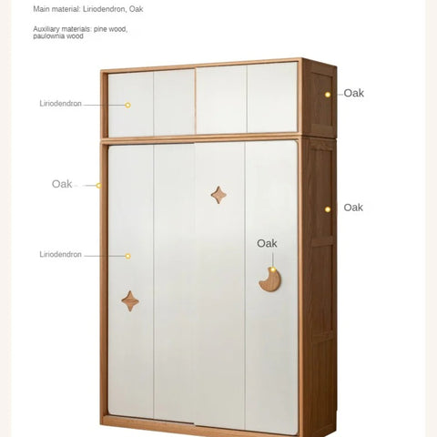 Oak Solid Wood Kids Sliding Door Wardrobe