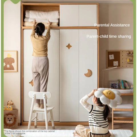 Oak Solid Wood Kids Sliding Door Wardrobe