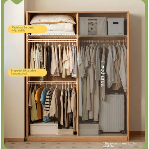 Oak Solid Wood Kids Sliding Door Wardrobe