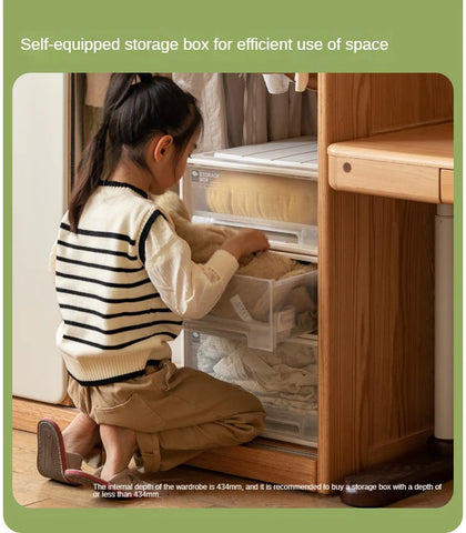 Oak Solid Wood Kids Sliding Door Wardrobe