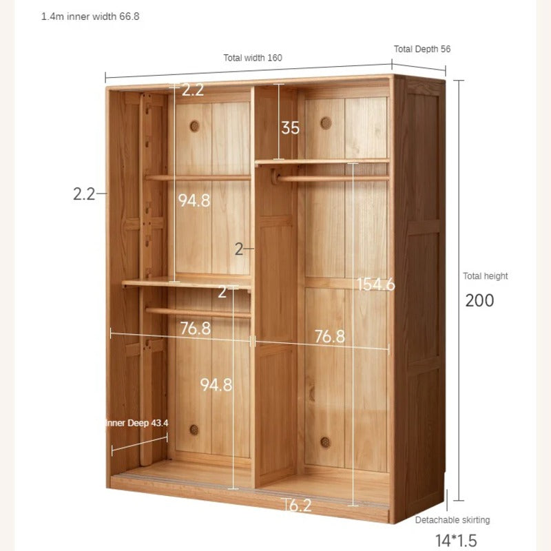 Oak Solid Wood Kids Sliding Door Wardrobe
