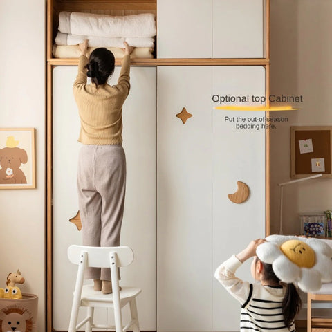 Oak Solid Wood Kids Sliding Door Wardrobe