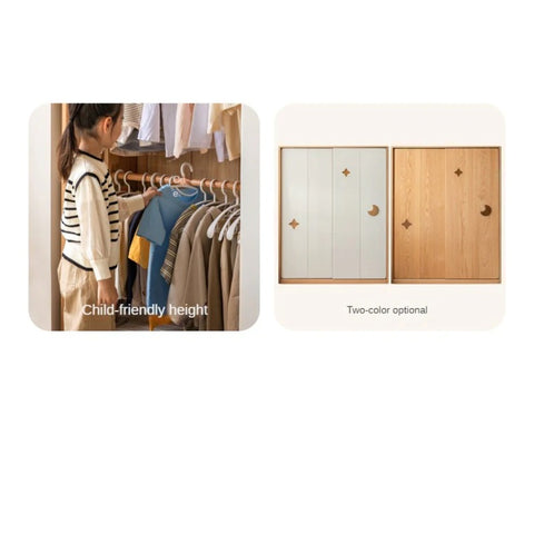 Oak Solid Wood Kids Sliding Door Wardrobe