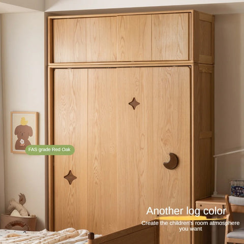 Oak Solid Wood Kids Sliding Door Wardrobe