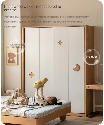 Oak Solid Wood Kids Sliding Door Wardrobe