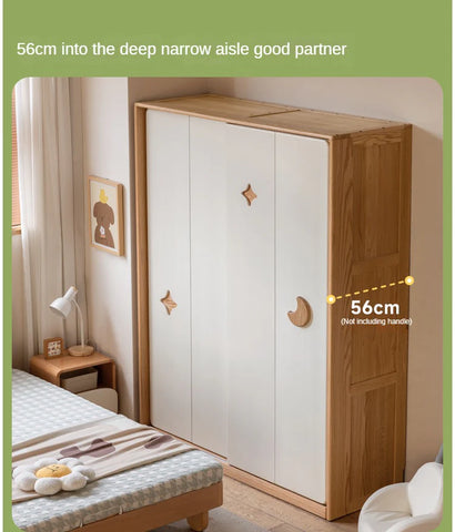 Oak Solid Wood Kids Sliding Door Wardrobe