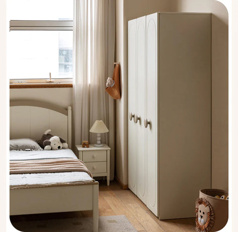 Pine Solid Wood White Cream Kids Wardrobe