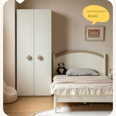 Pine Solid Wood White Cream Kids Wardrobe