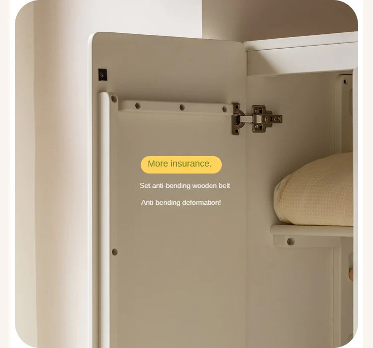 Pine Solid Wood White Cream Kids Wardrobe