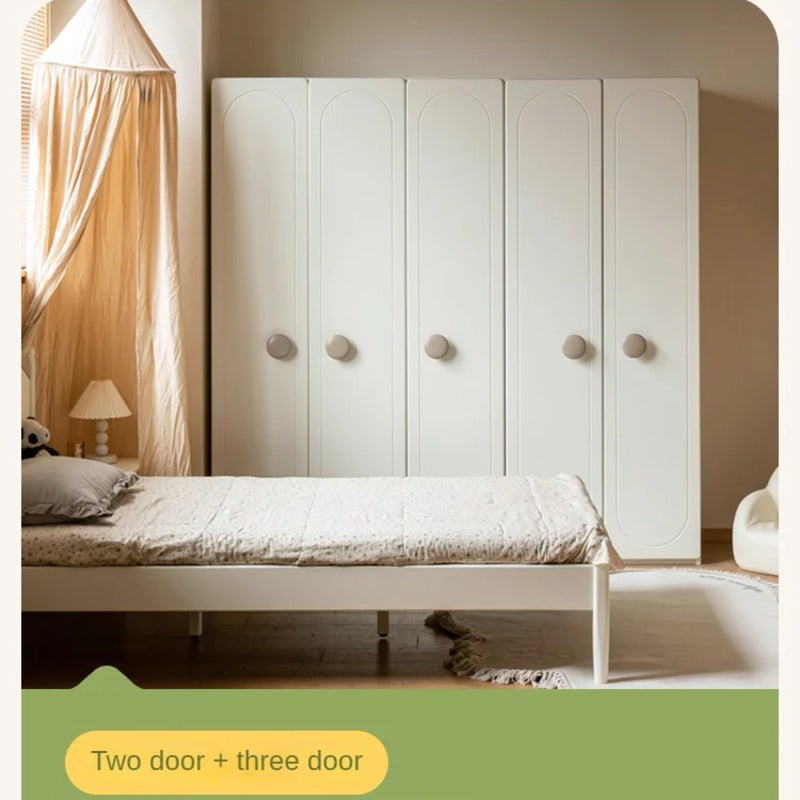 Pine Solid Wood White Cream Kids Wardrobe
