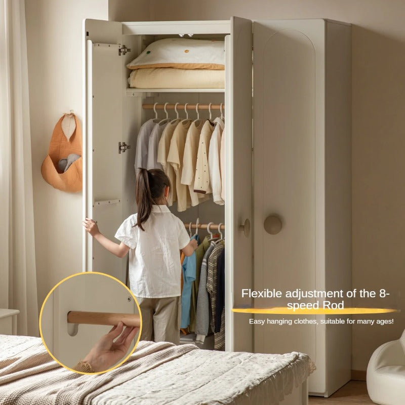 Pine Solid Wood White Cream Kids Wardrobe