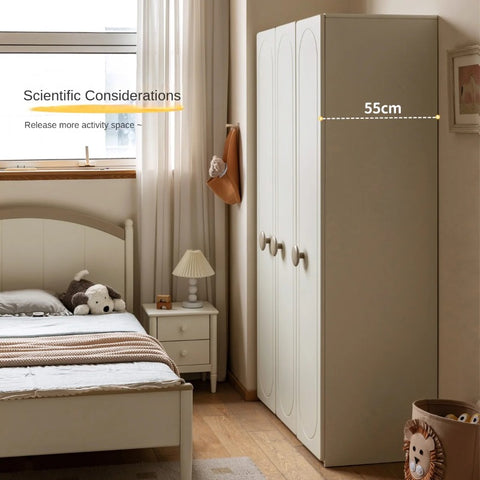 Pine Solid Wood White Cream Kids Wardrobe