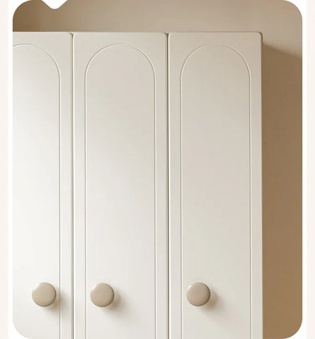Pine Solid Wood White Cream Kids Wardrobe