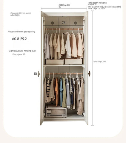 Pine Solid Wood White Cream Kids Wardrobe