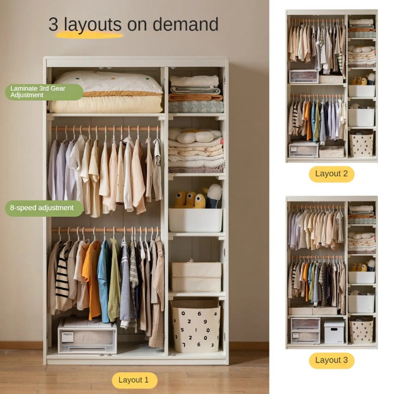 Pine Solid Wood White Cream Kids Wardrobe