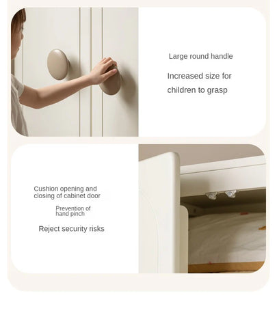 Pine Solid Wood White Cream Kids Wardrobe