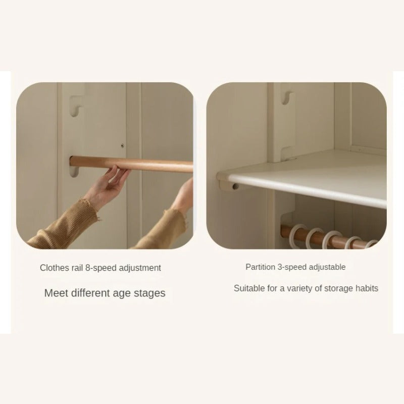 Pine Solid Wood White Cream Kids Wardrobe