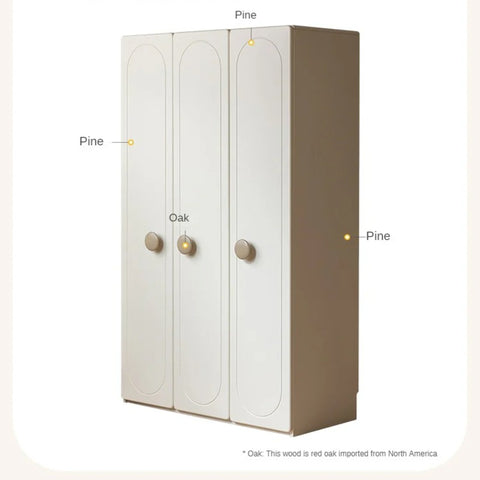 Pine Solid Wood White Cream Kids Wardrobe
