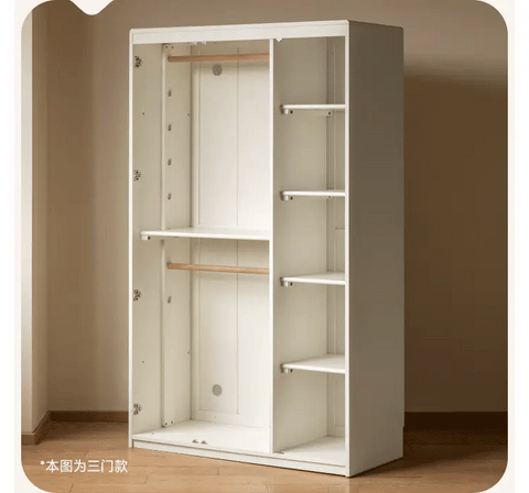 Pine Solid Wood White Cream Kids Wardrobe