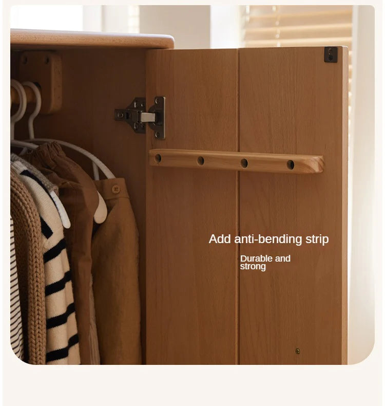 Beech, Rubber Solid Wood Kids Wardrobe