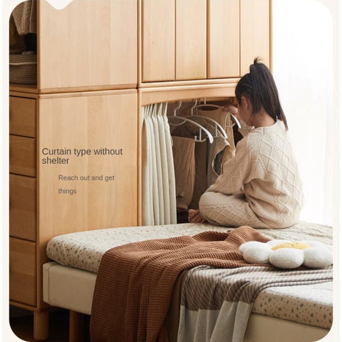 Beech, Rubber Solid Wood Kids Wardrobe