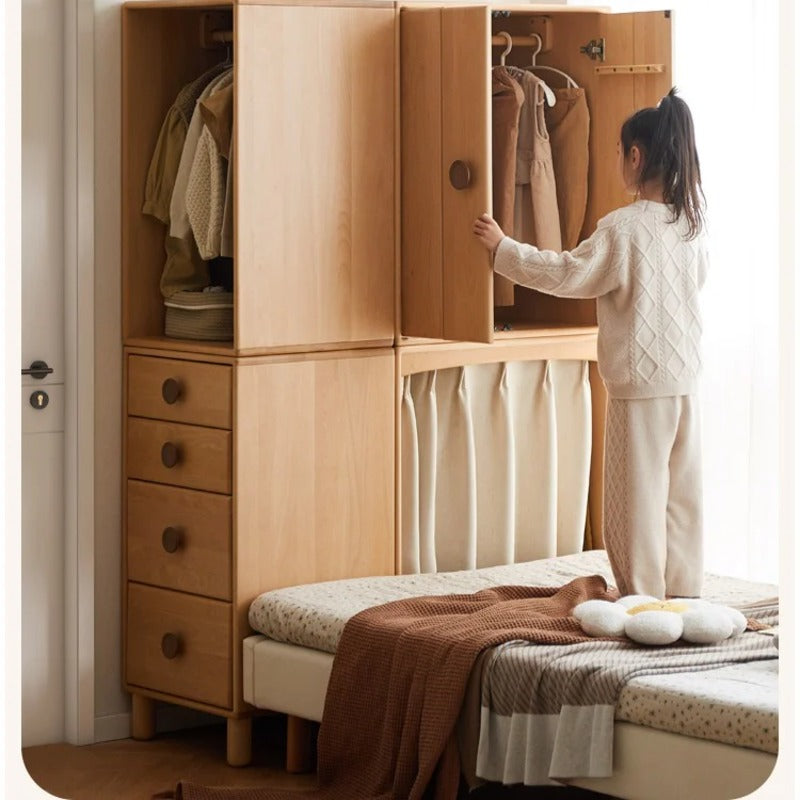 Beech, Rubber Solid Wood Kids Wardrobe