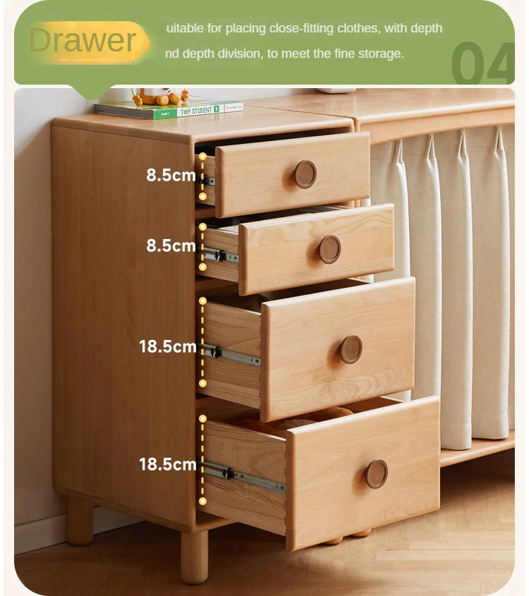 Beech, Rubber Solid Wood Kids Wardrobe