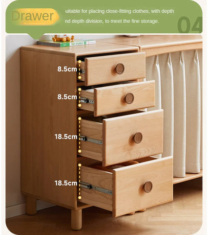 Beech, Rubber Solid Wood Kids Wardrobe