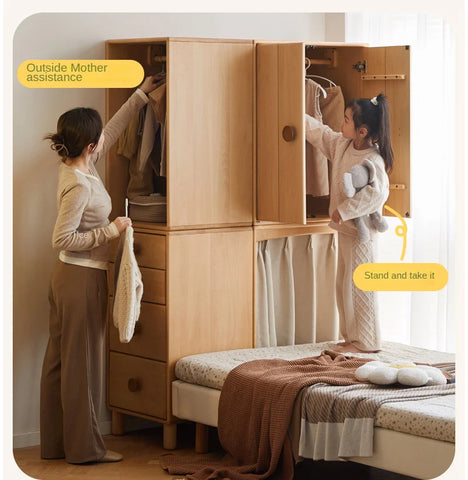 Beech, Rubber Solid Wood Kids Wardrobe