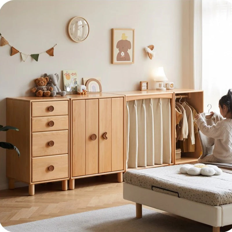 Beech, Rubber Solid Wood Kids Wardrobe