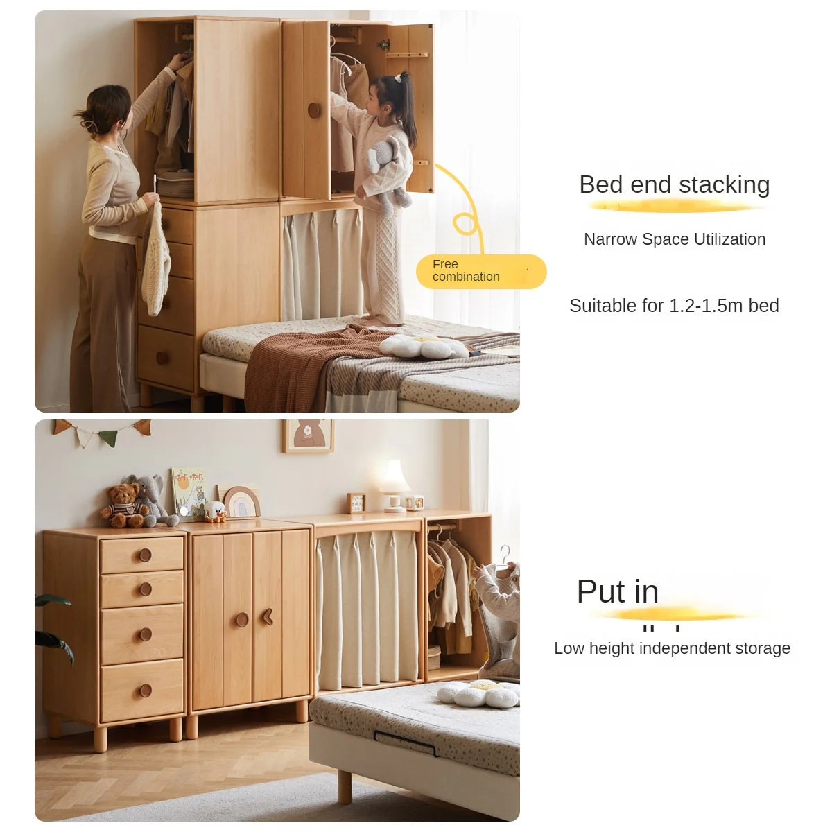 Beech, Rubber Solid Wood Kids Wardrobe
