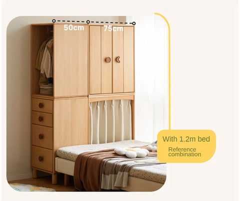 Beech, Rubber Solid Wood Kids Wardrobe