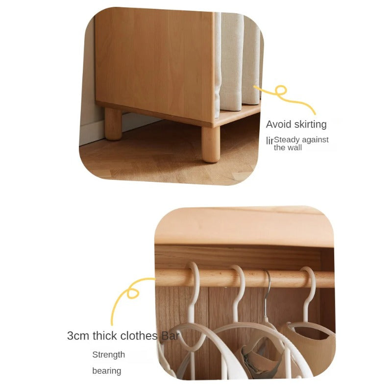 Beech, Rubber Solid Wood Kids Wardrobe