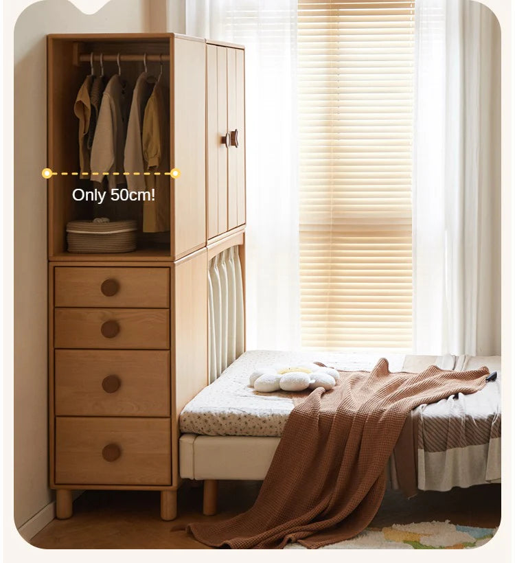 Beech, Rubber Solid Wood Kids Wardrobe