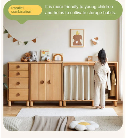 Beech, Rubber Solid Wood Kids Wardrobe