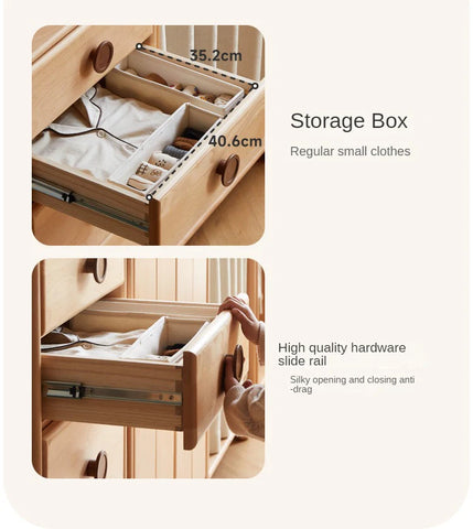 Beech, Rubber Solid Wood Kids Wardrobe