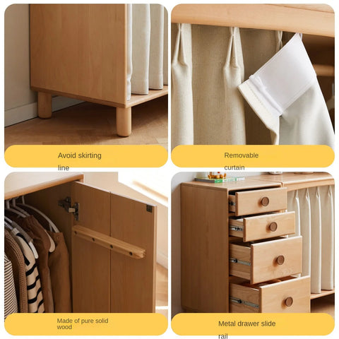 Beech, Rubber Solid Wood Kids Wardrobe
