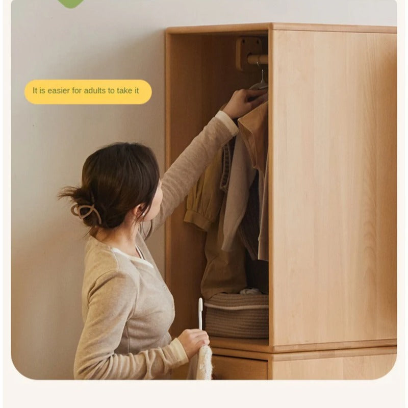 Beech, Rubber Solid Wood Kids Wardrobe