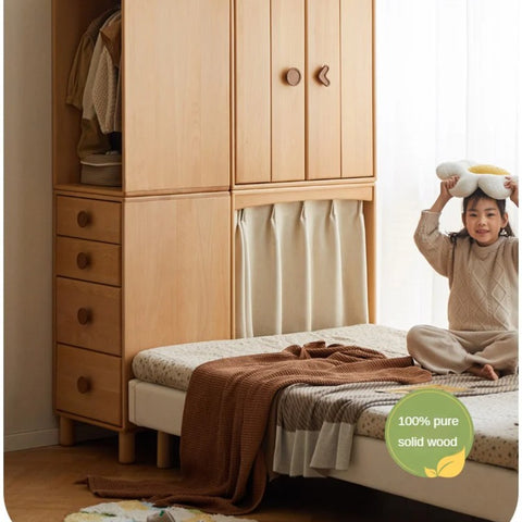 Beech, Rubber Solid Wood Kids Wardrobe