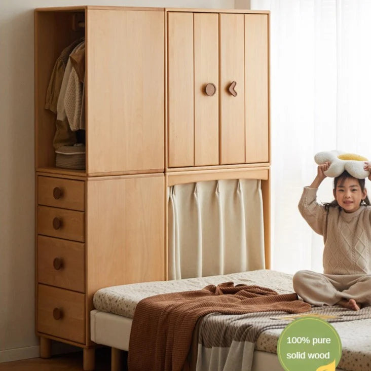 Beech, Rubber Solid Wood Kids Wardrobe